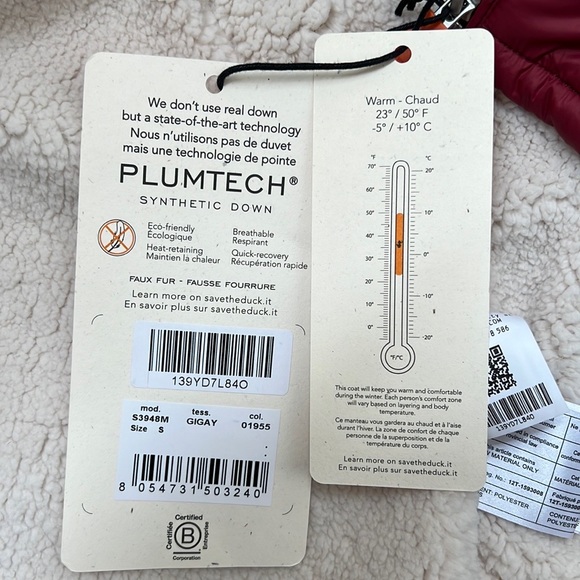 NWT Save the Duck Faux Shearling Puffer Jacket in Ruby Red - Picture 14 of 16